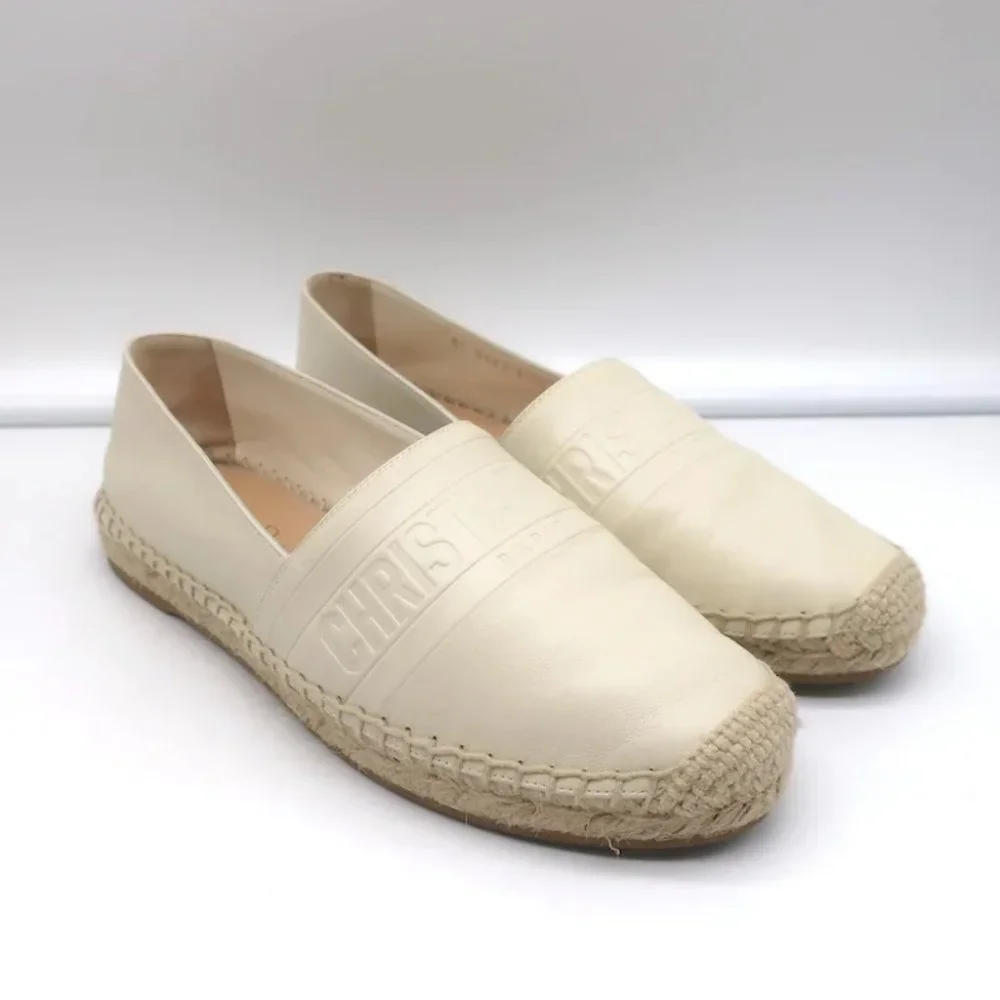 Christian Dior Granville Espadrilles Off-White Embossed Leather Size 37.5 D - Picture 2 of 11